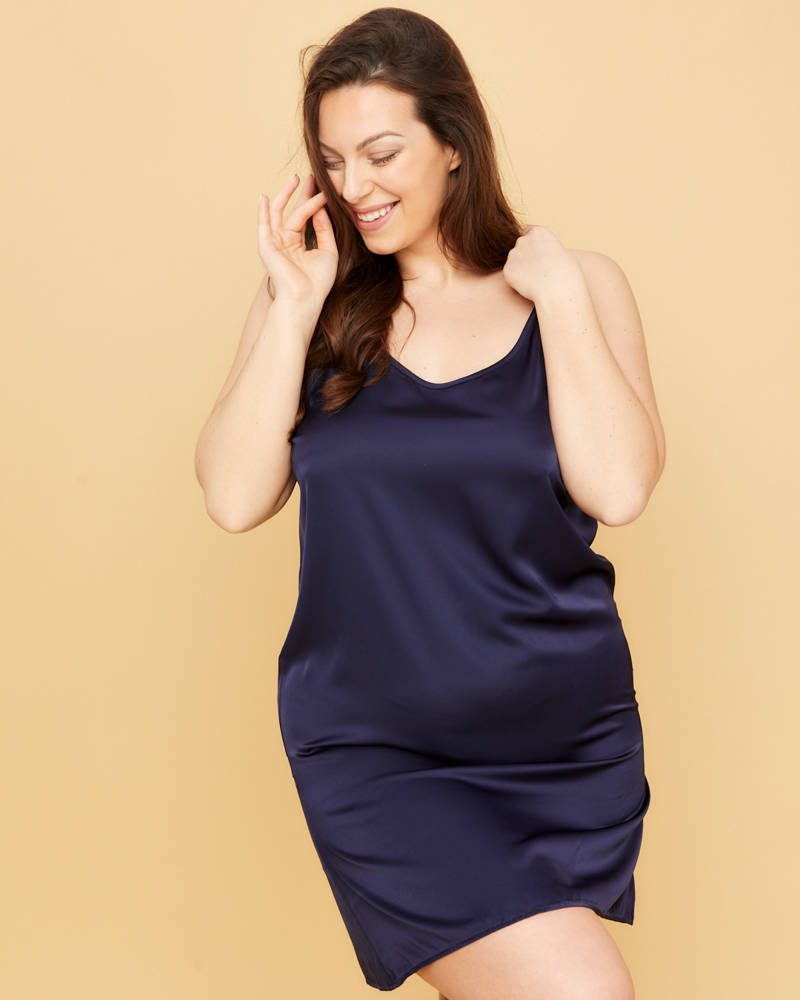 Satynowa Koszula Nocna Plus Size Spaio Navy Blue 92182 Rafjolka Pl