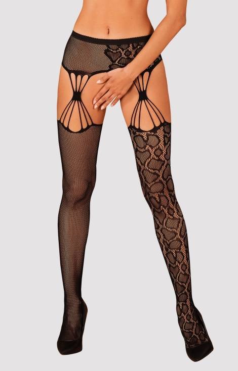 S821 Garter Stockings Pończochy Z Pasem Obsessive Czarny 96937