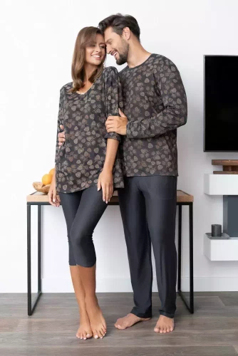 Pinus Piżama Męska krótki rękaw, długie spodnie Italian Fashion- druk/grafit 