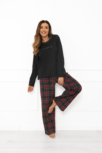 Rozana piżama damska Italian Fashion ciemny melanż– bawełniana, długi rękaw i spodnie, krata