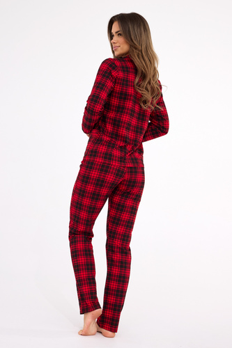 482/423 Tracy Piżama damska Cornette – długi rękaw, w kratkę, rozpinana bluzka