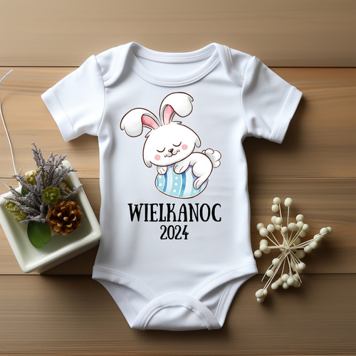"Wielkanoc z króliczkiem dla chłopca" Body krótki rękaw Moocha biały