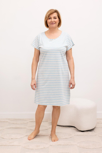 Koszula nocna Regina 2001 niebieska bawełniana – krótki rękaw, paski