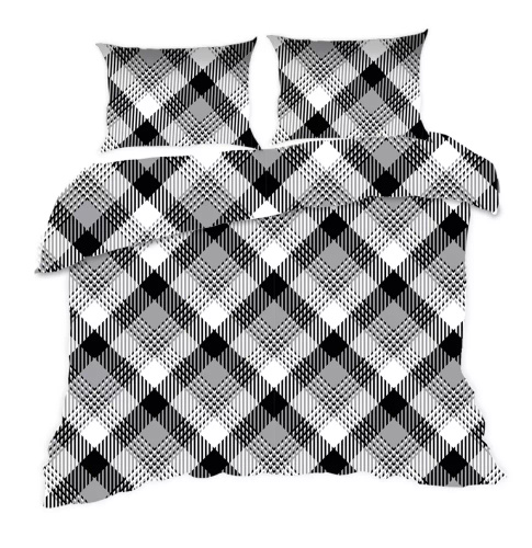 1754N Pościel bawełniana Classic E24 Karo pepitka krata czarna biała– 100% bawełna, trwała, kolorowa, komplet 2-częściowy