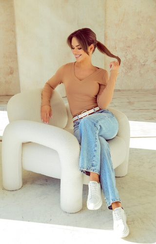 Eleonor Eldar Active beżowa –bluzka damska z prążkowanej wiskozy, długi rękaw