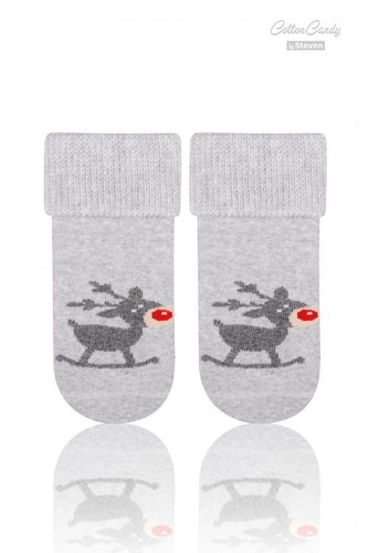 Art.156 Skarpety dziecięce Świąteczne Frotte Steven szary jasny melanż/renifer 002
