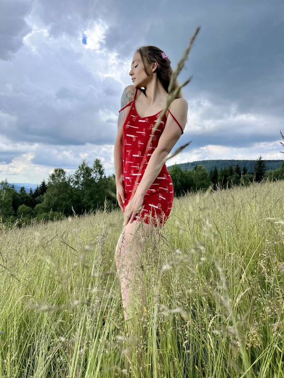 659 Cat Love Koszula nocna na ramiączkach Forex - czerwony