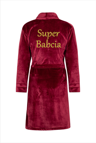 Super Babcia Szlafrok damski polarowy ByShelly - bordowy/złoty