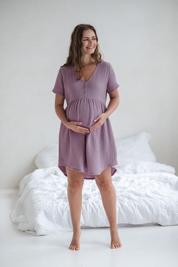 Aurora muślinowa koszula nocna ciążowa i do karmienia Milk&Love lawendowy