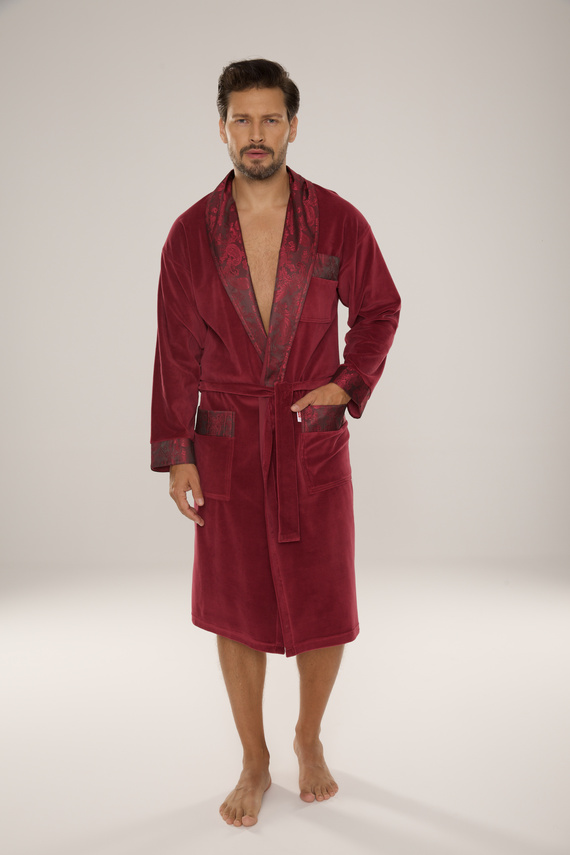 868 Noble Szlafrok męski welurowy De Lafense– elegancki, miękki, premium, burgund