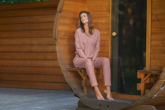 Karina Komplet Damski długi rękaw, spodnie Italian Fashion - pudrowy 