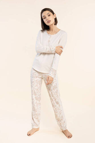 3 Piżama damska Bonamera beżowy kwiaty