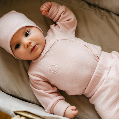 Body niemowlęce merino Eevi kopertowe rosnące z dzieckiem-różowe