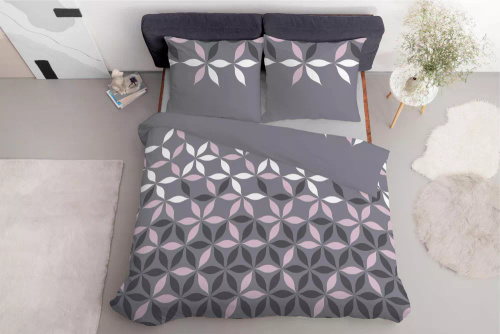 5024 A Pościel z mikrofibry kwiatki Detexpol szary