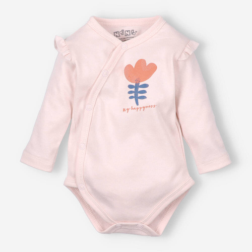 ABN-5152 Tęczowy Ogród Body z bawełny organicznej Nini - różowe