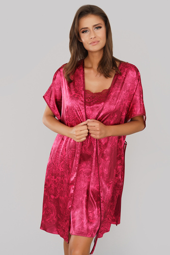 Impresja Szlafrok Damski Italian Fashion bordowy 