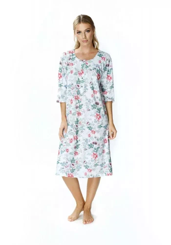 86410 Adelajda koszula nocna z rozpinanym dekoltem Mewa kwiaty 