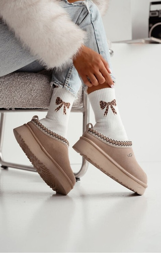 0118-014 Skarpety damskie frotte Milena ecru – bawełniane, z kokardką, ciepłe