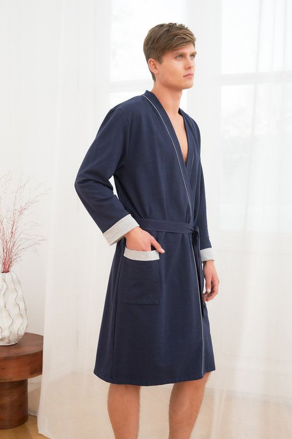 Gabriel Szlafrok męski z kieszeniami Italian Fashion- granat/melanż