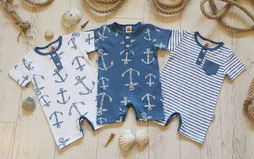 02226KRN "BLUE SEA" pajac letni, rampers Makoma niebieski