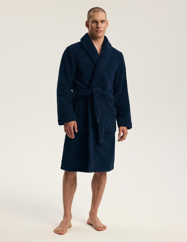 Szlafrok Męski Henderson 45464 Item Granatowy Soft z Kołnierzem Szalowym