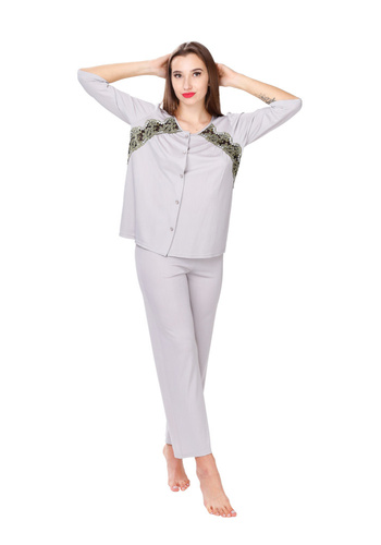 84118 Piżama dwuczęściowa zapinana na guziki Mewa popielaty