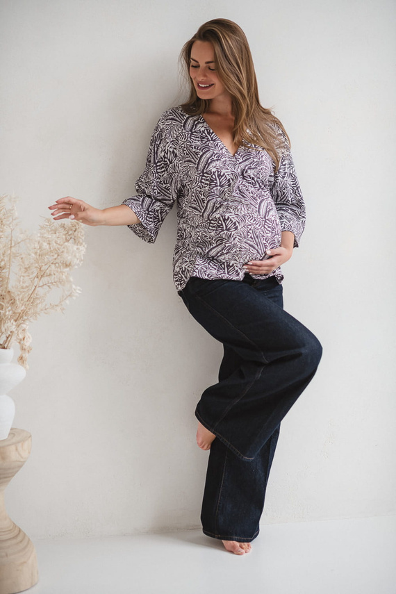 Bahama Mama Bluzka ciążowa do karmienia Milk&Love w tropikalny print– wiskoza, rękaw 3/4, oversize