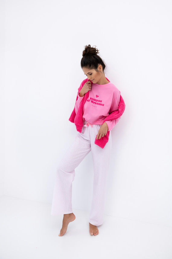 Malaya Piżama damska Sensis – bawełniana koszulka i długie spodnie z kokardką