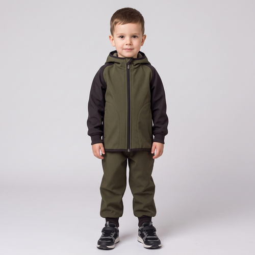 229021 Nicol Kurtka dziecięca softshell polar kaptur odblask- khaki