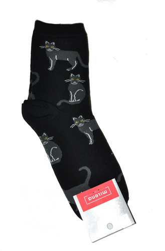 0200-024 Koty Skarpety damskie Milena- czarny