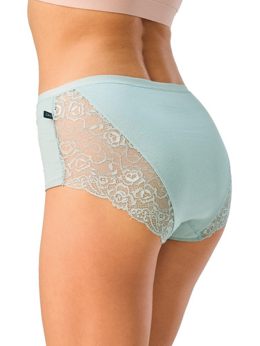 Figi damskie LPF 570 maxi bikini ecru-niebieskie bawełniane z koronką – 2 szt.