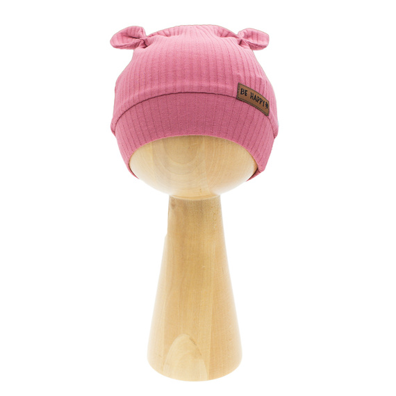 216054 Lala Czapka Nicol – prążkowana bawełna z elastanem, uszka i naszywka Be happy