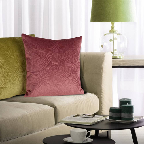 Welwet Poszewka dekoracyjna z wytłaczanym wzorem Eurofirany ciemnoróżowy