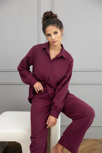 Piżama damska Colette Sensis – muślinowa bawełna, długi rękaw, zapinana na guziki