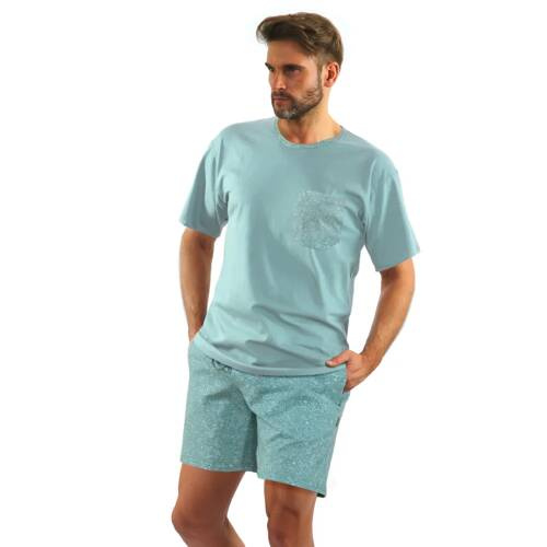 2693/02 Piżama Męska krótki rękaw, spodenki Sesto Senso miętowy