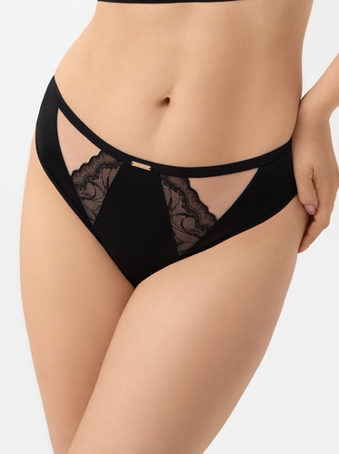 Gorsenia S003 Joy Czarne stringi z koronki i mikrofibry