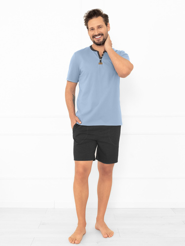 Juliusz Piżama męska Italian Fashion stalowa – krótka, bawełna, elegancka