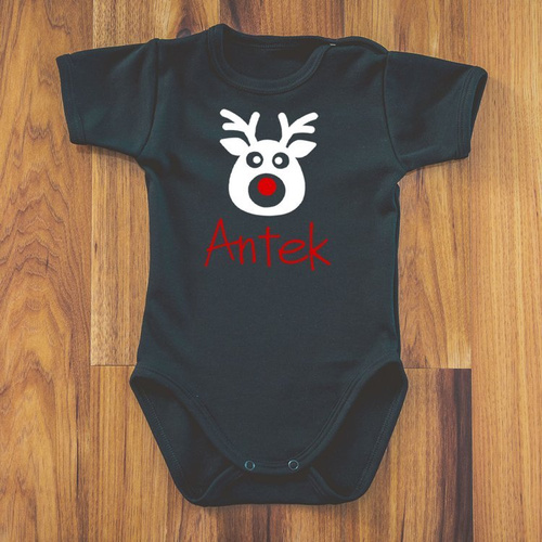 Body krótki rękaw " Reniferem z imieniem" Moocha biały