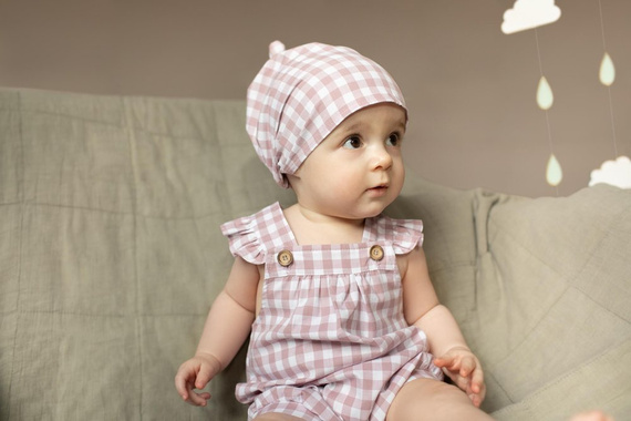 Sweet Cherry Ogrodniczki dla dziewczynki Pinokio - różowy kratka 