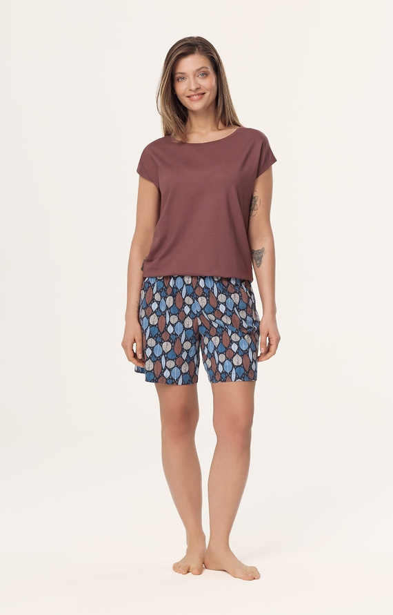 Piżama damska Matilda PI71 Mefemi by Nipplex brązowa– wiskoza, szorty bawełna