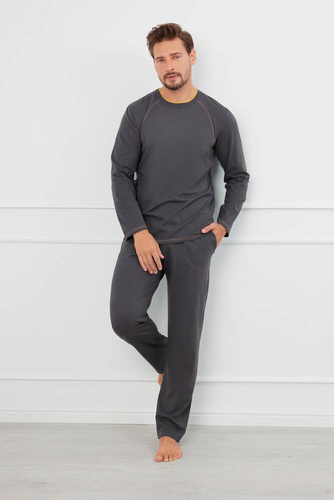 Salomon Piżama Męska długi rękaw, długie spodnie Italian Fashion - grafitowy/miodowy