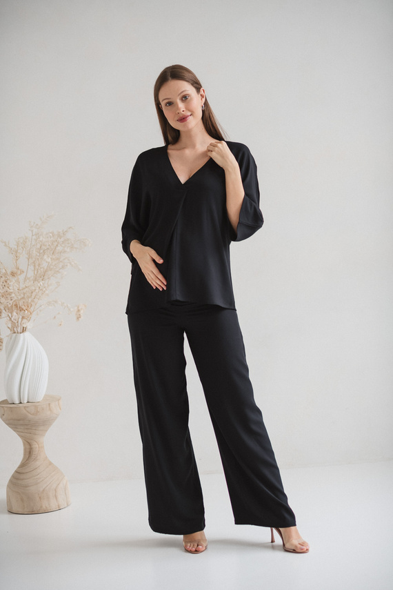 Mamafullness Bluzka ciążowa do karmienia Milk&Love czarna– wiskoza, rękaw 3/4, oversize