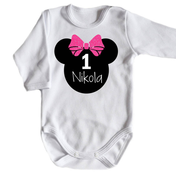 Body długi rękaw na roczek dla dziewczynki z myszką Moocha różowy