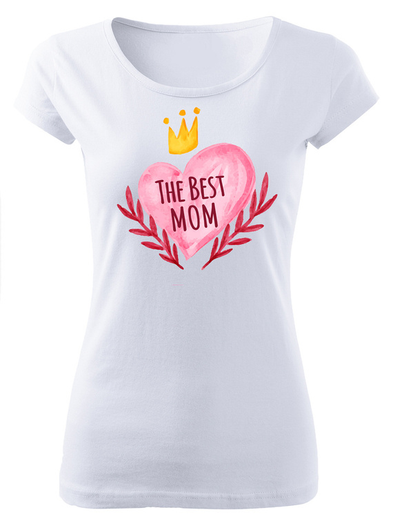 SKU D043 "The best mom" koszulka damska Moocha biały