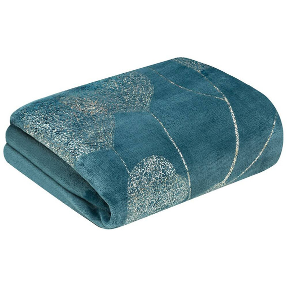 Ginko 2 Koc narzuta z mikrofibry z błyszczącym nadrukiem liści Eurofirany miodowy