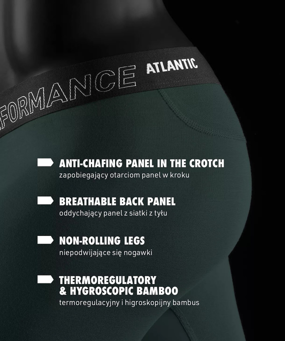 Bokserki męskie Atlantic Bamboo 2MH-1209 zielony-grafitowy Performance – 2-pak, bambusowe