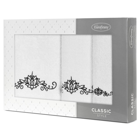 Lilianna Komplet ręczników z haftem z motywem ornamentu Eurofirany biały/czarny