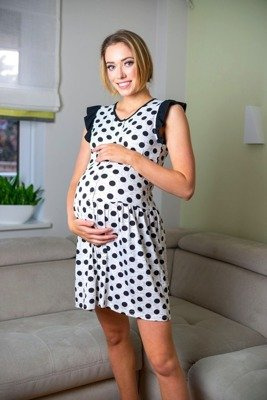 318 Koszula Nocna, ciążowa, do karmienia MIRACLE - czarne grochy