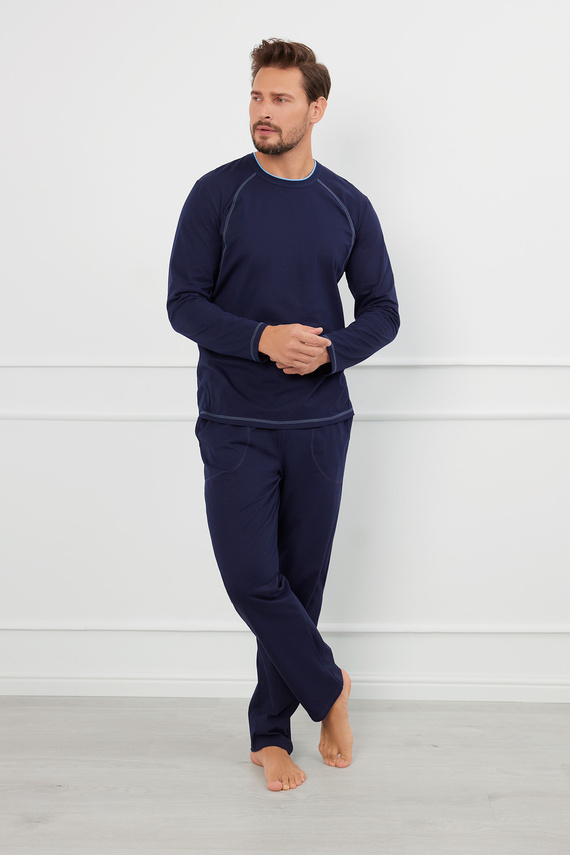 Salomon Piżama Męska długi rękaw, długie spodnie Italian Fashion - granatowy/niebieski