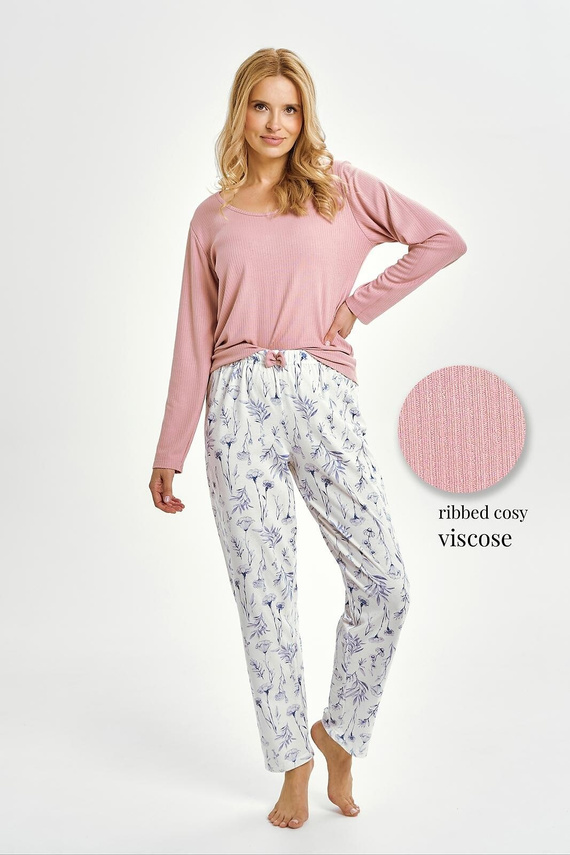 Piżama damska Taro 3456 Caroline różowa wiskoza i bawełna komplet